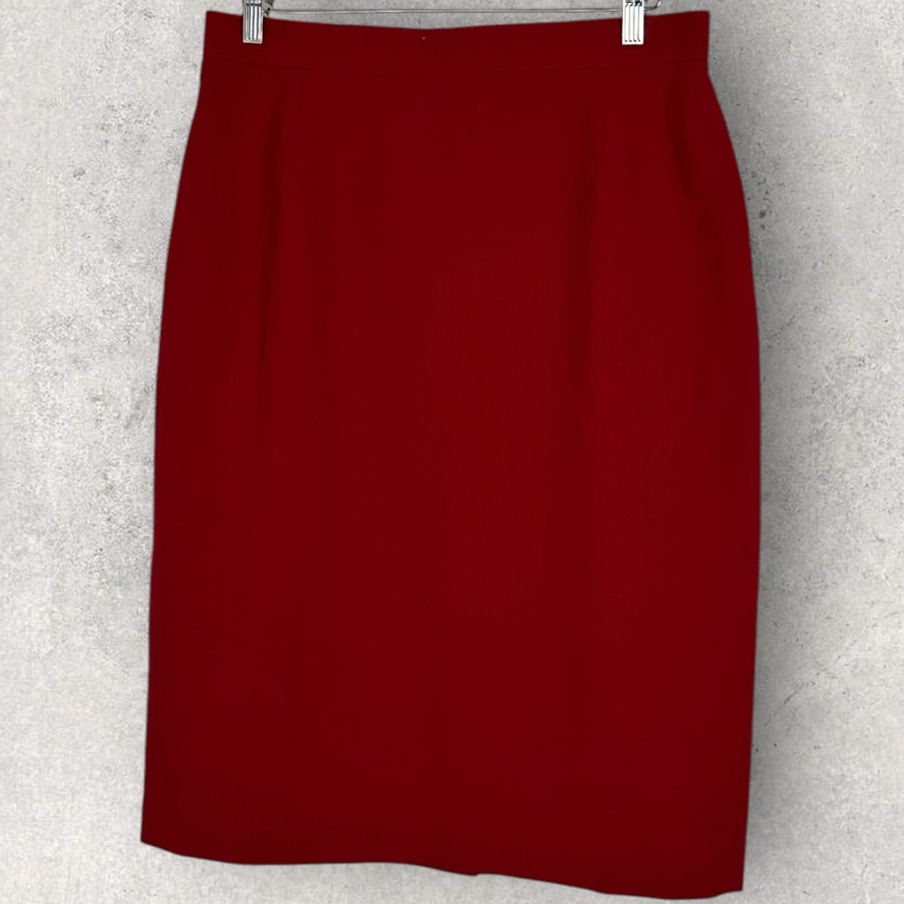 SOLD Vintage 100% Wool Red Pencil Skirt Womens Size 16 Braemar Diana Canada - Picture 2 of 14